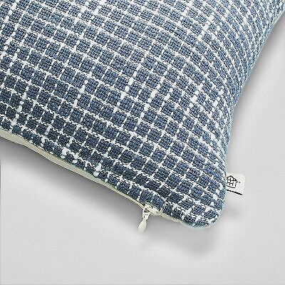 12"x30" Allover Textured Grid Lines Lumbar Throw Pillow Sterling Blue - Hearth